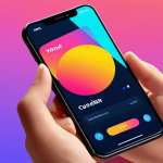 A vibrant Dribbble shot showcasing a sleek mobile UI design. The image features a subtle micro-interaction or scroll animation on the screen, with popping colors against a dynamic gradient background. A hand is gently holding the device. The composition is clean, modern, and instantly attention-grabbing, emphasizing visual "wow" factor and a tantalizing glimpse of a larger design.