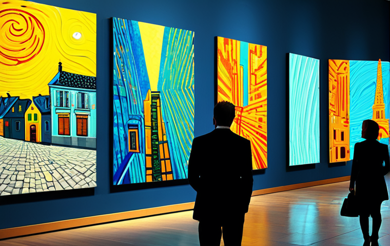 **
"A vibrant, abstract digital painting created using AI photomatics, resembling a modern art museum piece. The image depicts a stylized cityscape with bold colors and textures, inspired by Van Gogh. Fully clothed figures are visible in the foreground, appreciating the artwork in a modern gallery setting. Safe for work, appropriate content, professional digital art, perfect anatomy, correct proportions, natural pose, well-formed hands, proper finger count, family-friendly."
**