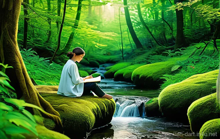 애니메이션과 배경 아트의 조화 - **Prompt:** A serene and ancient forest, imbued with a soft, ethereal glow, reminiscent of Studio Gh...