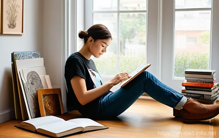 디지털아트 소셜미디어 마케팅 - **Prompt:** A digital artist in their cozy, slightly lived-in art studio, illuminated by soft, natur...