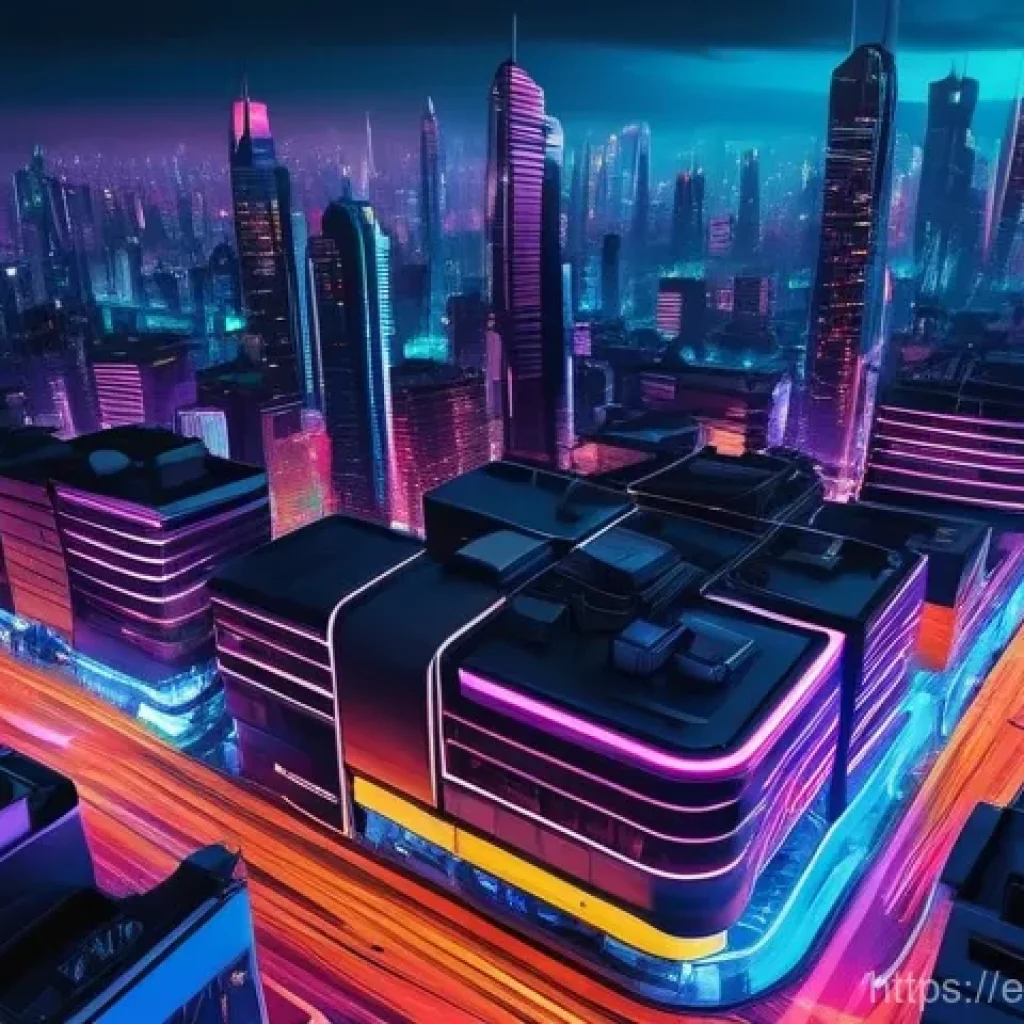 디지털아트 네온 조명 효과 적용법 - **Prompt:** A sprawling cyberpunk cityscape at night, viewed from a high vantage point, with countle...