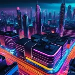 디지털아트 네온 조명 효과 적용법 - **Prompt:** A sprawling cyberpunk cityscape at night, viewed from a high vantage point, with countle...