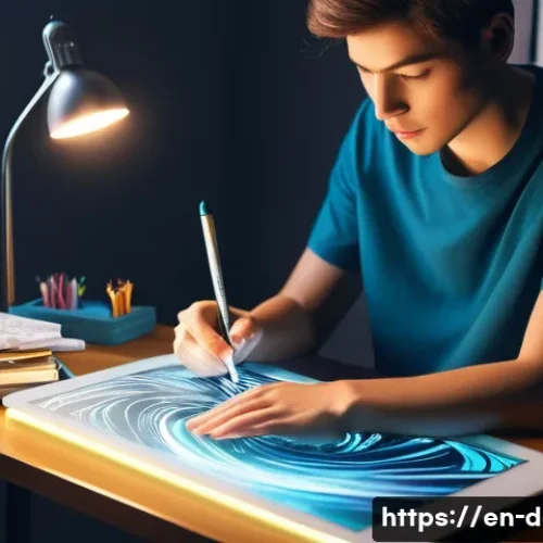 디지털아트 소셜미디어 챌린지 참여법 - **Prompt:** A young adult digital artist, wearing a comfortable t-shirt and jeans, is intensely focu...