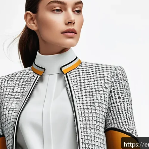 Home 30 디지털아트 패션 일러스트 제작 - A digital fashion illustration of a modern female model wearing a sleek, structured outfit with clea...