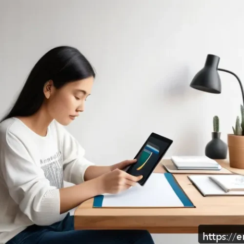 Home 17 디지털아트 프린트 온 디맨드 활용 - A cozy, modern workspace featuring a digital artist using a tablet with Procreate software visible o...