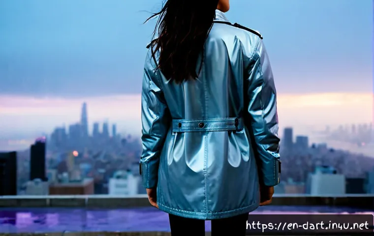 Home 30 디지털아트 앨범 커버 아트 디자인 - Photorealistic square digital album cover concept, a lone woman in a flowing silver jacket standing ...